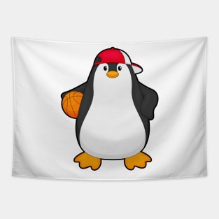 Penguin as Basketball player with Basketball ball Tapestry