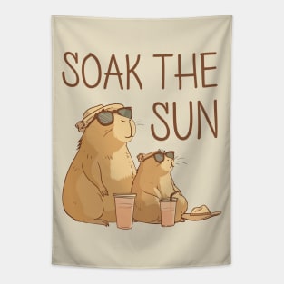 Sunbathing capybaras soak the sun Tapestry
