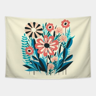 Mid Century Scandi Garden Coral, Peach, Blue Tapestry