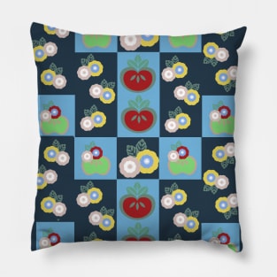 Japanese Flowers and Fruit Woodcut Print Pattern Pillow