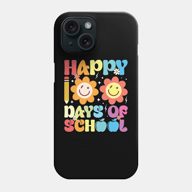 Happy 100 Days Of School Retro Groovy Teacher Student Phone Case by RiseInspired