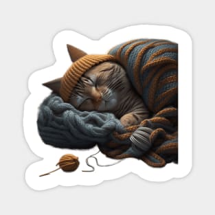 Sleepy Kitty Cat Knitten Kitten Magnet