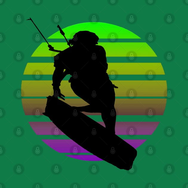 Kitesurfing Female Rider Silhouette Retro Sunset by taiche