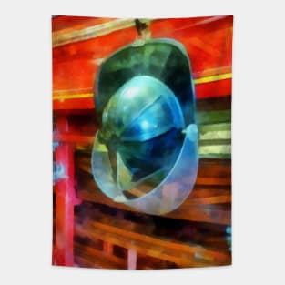 Helmet Hanging on Fire Truck Tapestry