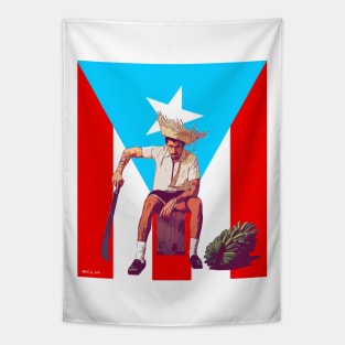Puerto Rico Flag with Bad Bunny Fan Art Tapestry