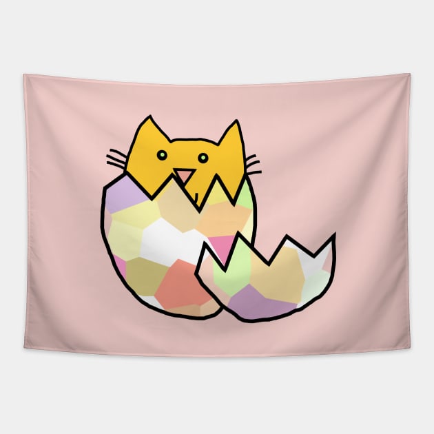 Cute Cat Hatching from Easter Egg as Kitten Tapestry by ellenhenryart