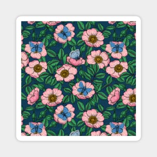 Dog rose and butterflies Magnet