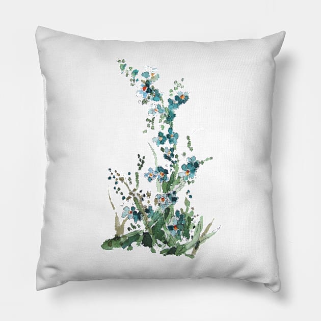 Forget-me-not watercolor Pillow by Kuhtina