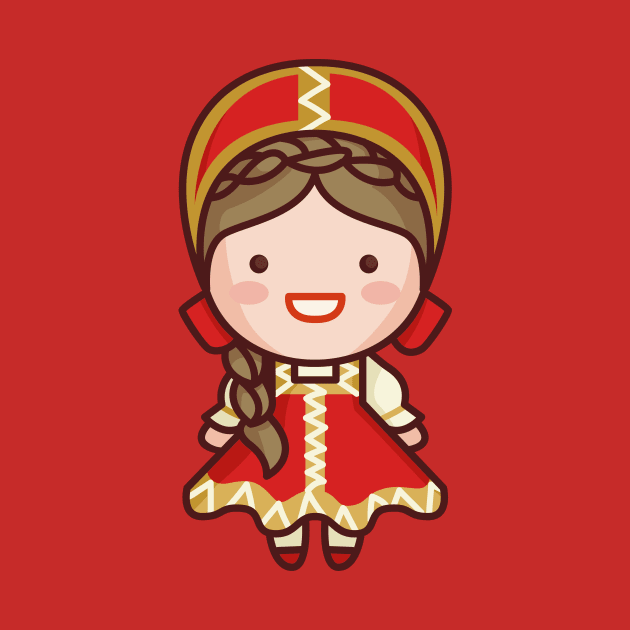 Cute Russian Village Girl in Traditional Clothing Cartoon by SLAG_Creative