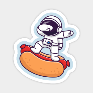 Cute Astronaut Dabbing On Hotdog Cartoon Magnet