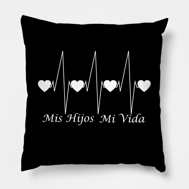 Amo A Mis Hijos Mi Vida Latido Del Corazon Camiseta Pillow by Mindseye222