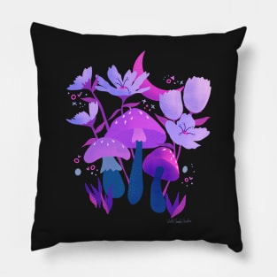 Mushrooms and Flowers Neon Pillow