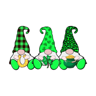 3 Cute Irish Gnome Leprechauns Green Shamrocks T-Shirt