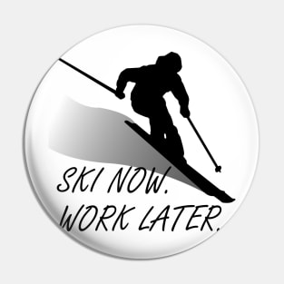 SKI NOW. WORK LATER. Pin