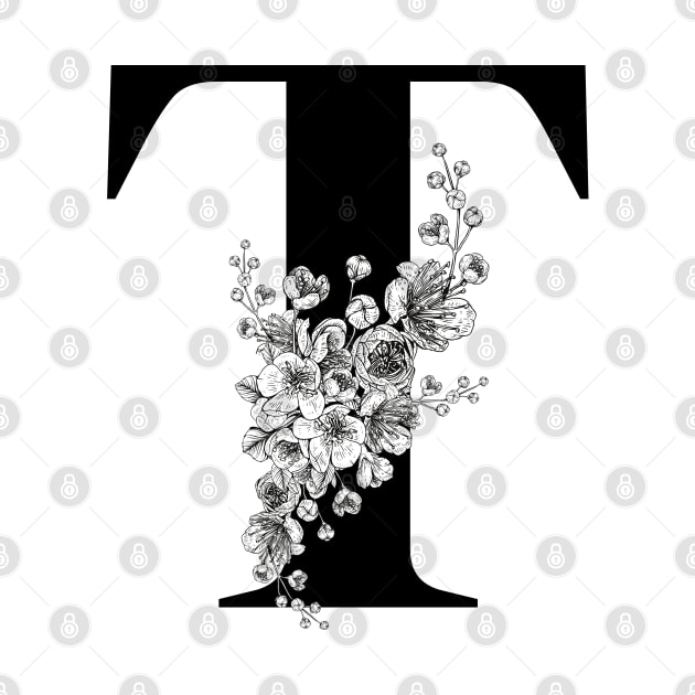 T alphabet Botanical cherry blossom sakura flowers by JunThara