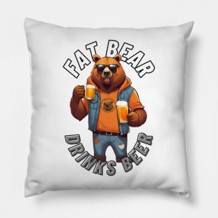 Fat Bear Drinks Beer - Humorous Designs Pillow