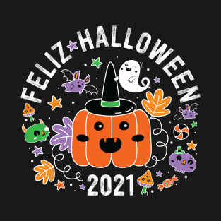 Feliz Halloween 2021 Cute Kawaii Mushroom Pumpkin Ghost Bat T-Shirt