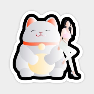 Fortune Cat & Beauty with Love Sign Magnet