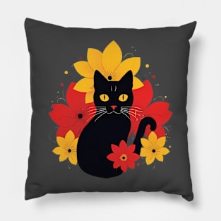 cat and flowers Pillow