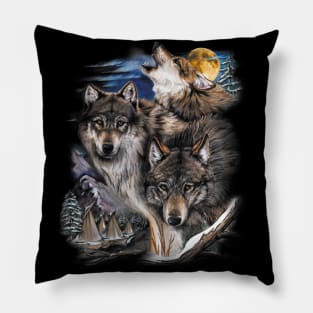 Howling Wolves in full moon Pillow