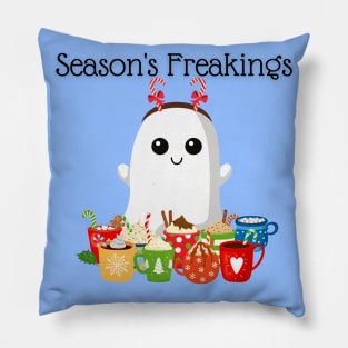 Season's Freakings (greetings) Holiday Winter Ghost Pillow