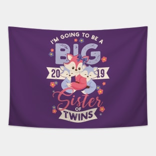 Going to be big sister of Twins Pregnancy Announcement Cute Twin Fox Babys Tapestry