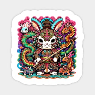 Rabbit Warrior and Chinese Dragons Magnet