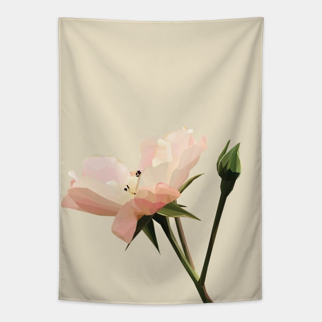 Geometric Cream Pink Rose Tapestry by ErinFCampbell