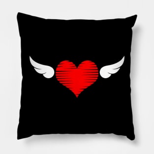 winged red heart 01 Black Pillow