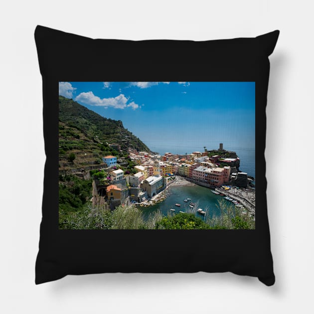 View on the cliff town of Vernazza, one of the colorful Cinque Terre on the Italian west coast Pillow by Dolfilms