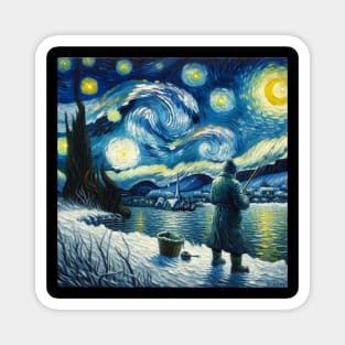 Ice Fishing Under Starry Night - Winter Fishing Magnet