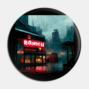 Rainy Ramen Shop - Cyberpunk Cityscape Pin