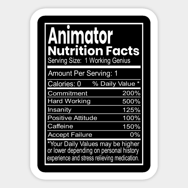 Animator Funny Gift Nutrition Facts Label - Animator Gift - Sticker | TeePublic Animator Funny Gift Nutrition Facts Label - Animator Gift - Sticker | TeePublic