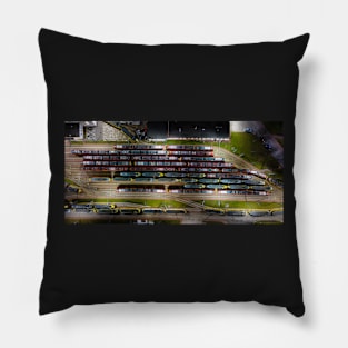 Night aerial view of tram depot Pillow