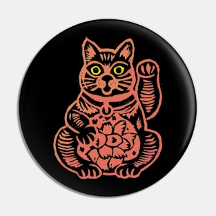Japanese Woodblock Cat Maneki Neko Pin