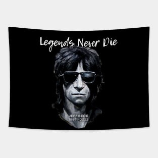 Jeff Beck No. 10: Legends Never Die, Rest In Peace 1944 - 2023 (RIP) on a Dark Background Tapestry