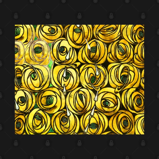 GOLD YELLOW ROSES AND TEARDROPS Art Nouveau Floral by BulganLumini