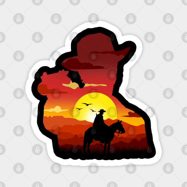 Arthur Morgan SunSet Silhouette Magnet by Meca-artwork