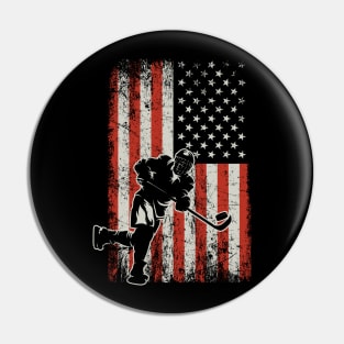 USA Flag Hockey Player Pin