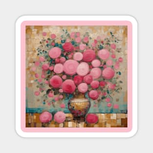 Pink Ranunculus Flowers in a Geometric Gold Vase After Klimt Magnet