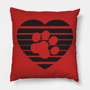 Cat Paw Heart Valentine - Black Pillow