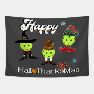 Funny Pickleball Happy HalloThanksMas Tapestry