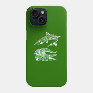 shark and the crocodile wild animals in swamp and shore pattern art Phone Case