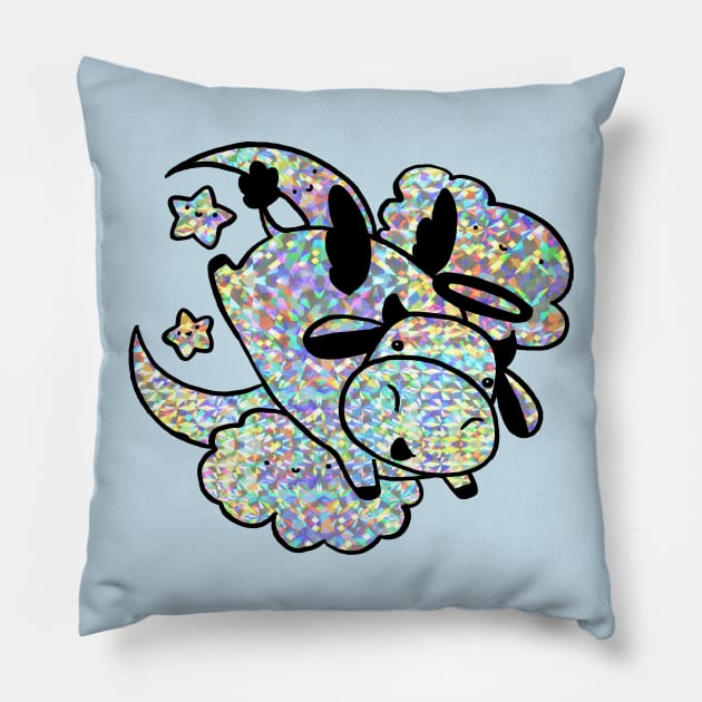 Holographic Sparkle Angel Cow Pillow by saradaboru