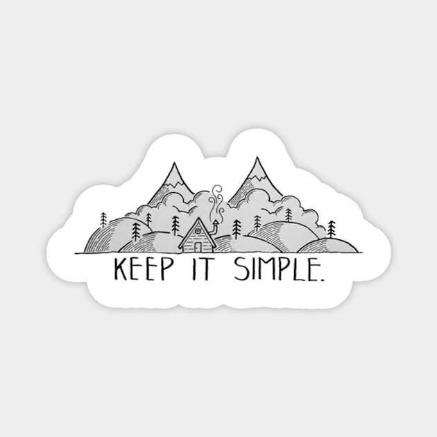 Keep it simple, house in the middle of the mountains - Digital pencil drawing - B&W Magnet by euror-design