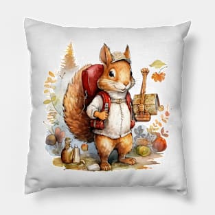 Watercolor Adventure Squirrel #6 Pillow