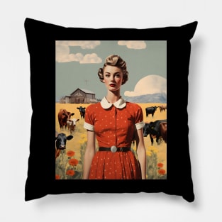 Vintage Farm Girl Pin Up Collage - Retro Chic Art Print Pillow