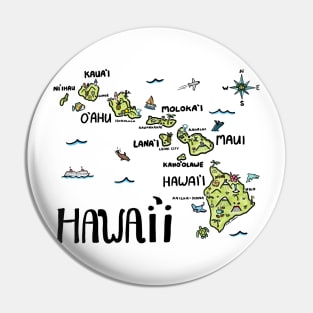 Hawaii Illustrated Map Color Pin