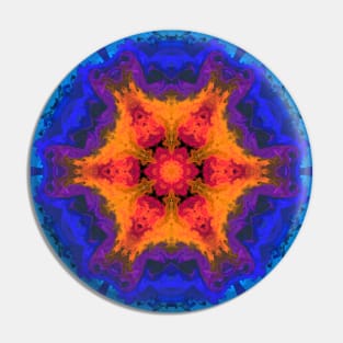 Psychedelic Mandala Flower Orange Purple and Blue Pin