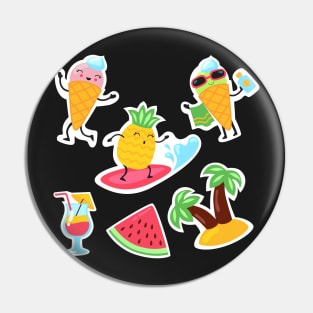 Beach Surfing Ice Cream Palm Trees Pineapple Watermelon Cute Kawaii Sticker Pack Pin